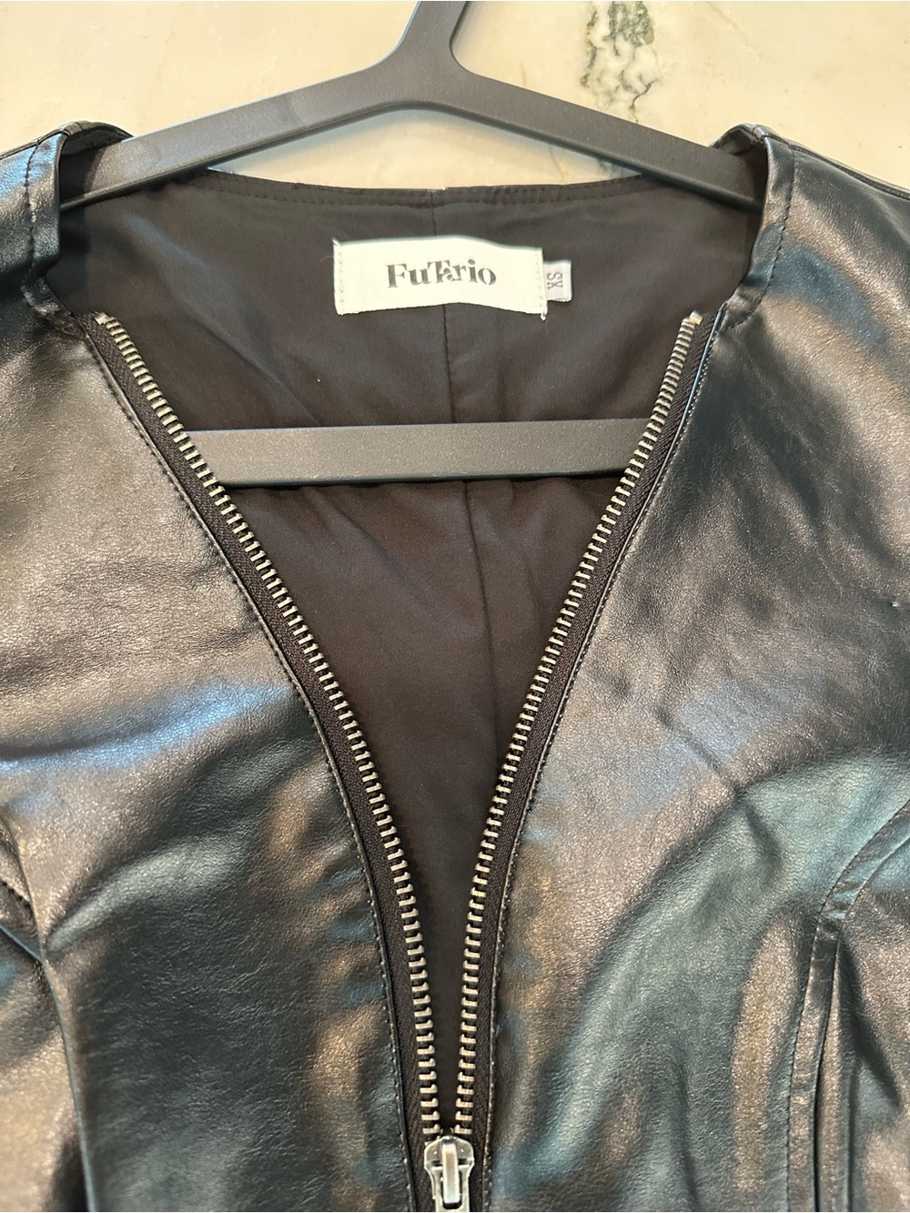 Fabulous Faux Leather Zip Front Mini Dress in Black - Picture 3 of 7